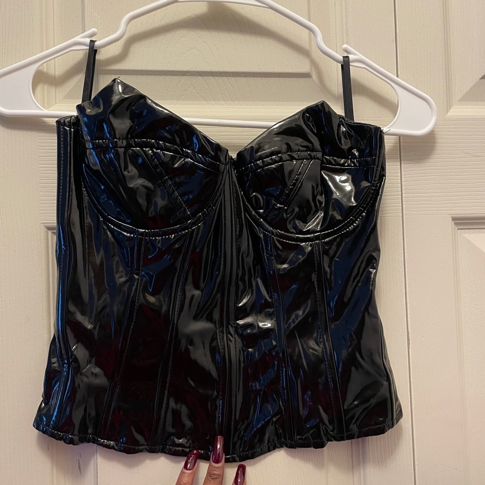 PRETTY LITTLE THING “Wet” Leather Bustier Top